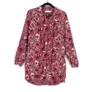 Tory Burch Cora Floral Silk Shift Dress Maroon Red
